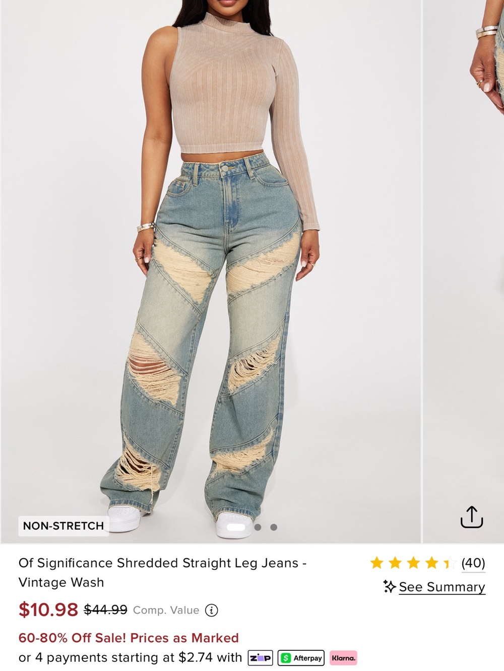 Fashion Nova Of Significance Shredded Straight Leg Jeans - Vintage Wash